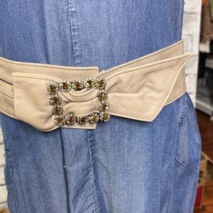 Elegant Taupe Belt with Rhinestone Embellished Buckle